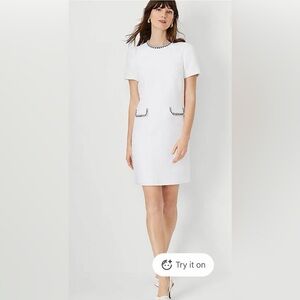 Ann Taylor Trimmed Tweed Pocket Shift Dress